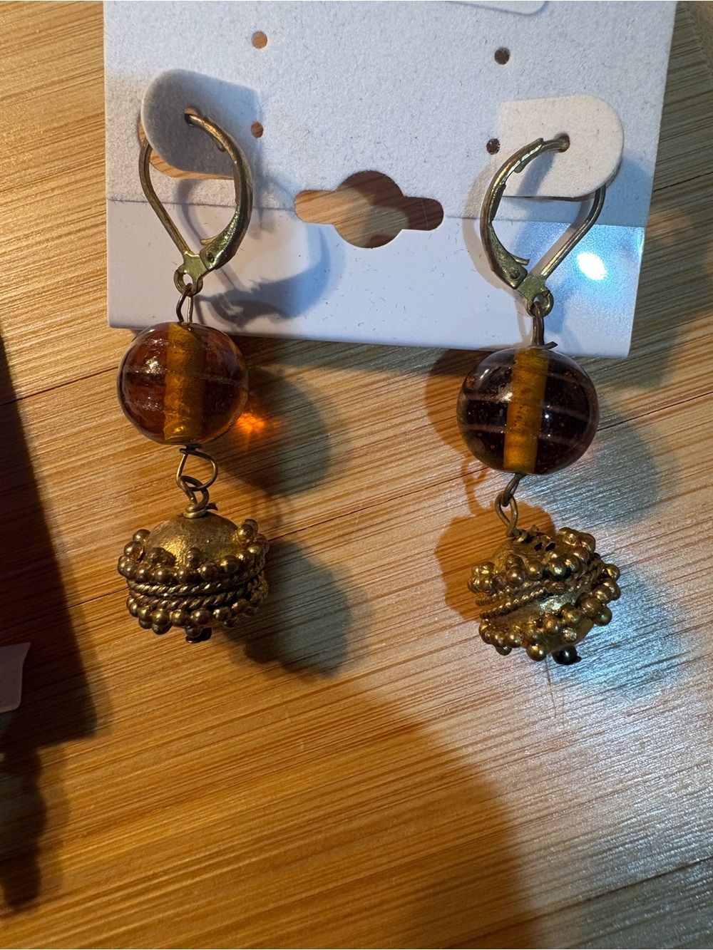 Gold-Tone Amber Bead Drop Earrings - Women's Fashion Jewelry